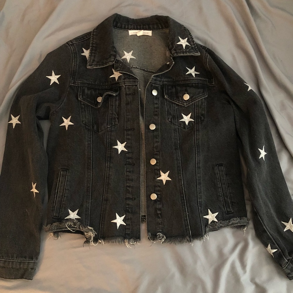 Star black distressed denim jacket